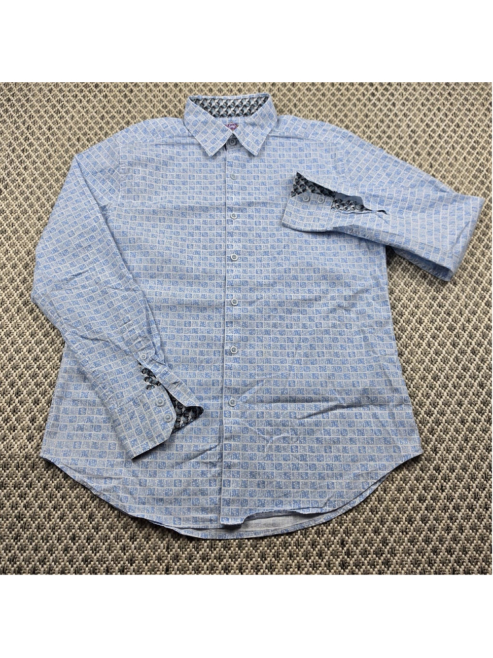 Robert Graham Men's M Dalegard Blue Geometric Long Sleeve Flip Cuff Shirt - Picture 2 of 9